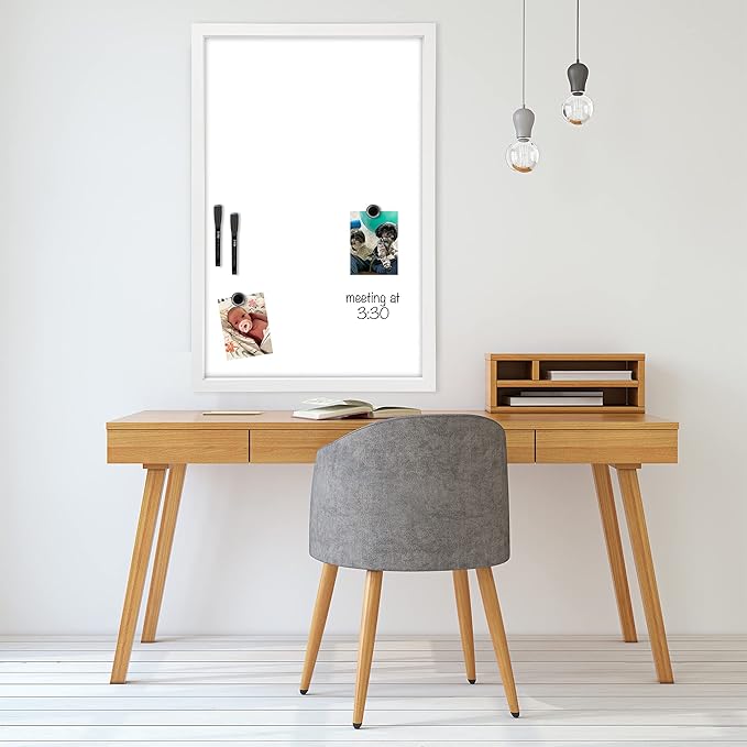 Loddie Doddie Magnetic Dry Erase White Board for Wall - 24" x 36" White Frame - Built-in Marker Tray & Stain-Resistant Surface