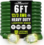 6ft Outdoor/Indoor Extension Cord 12/3 Gauge Extra Heavy Duty 3 Prong SJTW, Waterproof, ETL Listed, Flexible Cold-Resistant Long Power Cord,15A 125V 1875W, Green by LifeSupplyUSA