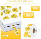 1 Inch Circle Dot Stickers 1000 PCS Color Coding Thermal Labels Dots Writable Printable Small Round Stickers for Office, Classroom, Inventory, Garage, Organizing Storage, Gold