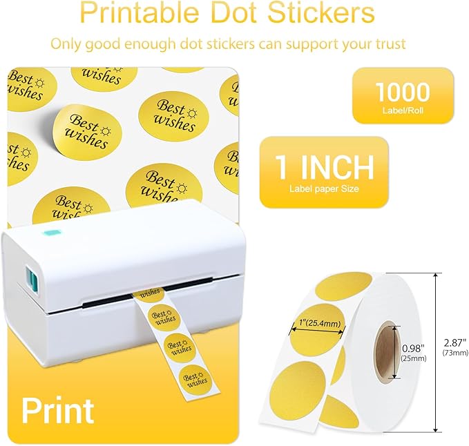 1 Inch Circle Dot Stickers 1000 PCS Color Coding Thermal Labels Dots Writable Printable Small Round Stickers for Office, Classroom, Inventory, Garage, Organizing Storage, Gold