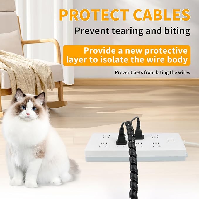Spiral Wire Wrap, 9.84ft, 16.4ft, 33ft Spiral Cable Wrap Sleeve Hose for Computer, Power, Audio & Video Cords Stop Cord Tangle and Detangler (Black, 18mm (0.71")-9.84ft)