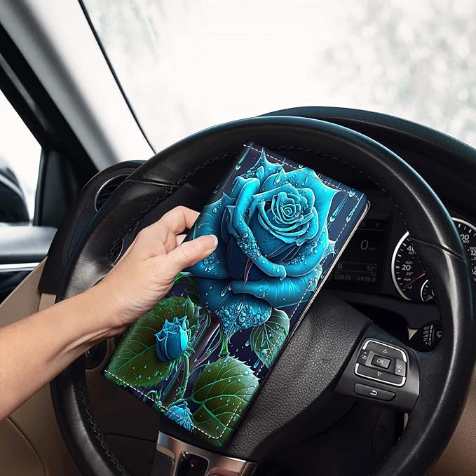 Car Registration and Insurance Holder, Leather Car Glove Box Organizer, Cool Car Accessories for ID, Driver's License Cards & Essential Document,business cards,Men&WomenFlower Purple Rose