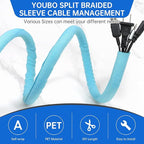 Split Braided Cable Sleeve，Flexible Wire Loom Tubing, Automotive Cord Protector Pet Proof, Cable Management for Computer TV Electric Wires Harness 16ft (Sky Blue, 10mm（3/8")