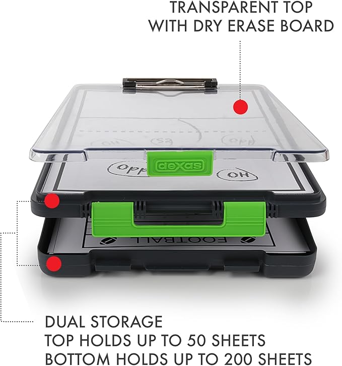 Dexas Clearview Clipcase clipboard13.75 X 9.5 in, Green. See Papers Clearly Outdoors, Stay Organized and Dry. Ideal for Coaching, Teaching, homeschooling, Art, Trades, and Medical pros