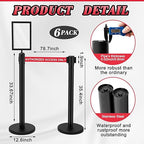 Therwen 6 Pack Heavy Duty Crowd Control Stanchions 9.8 ft Stainless Steel Stanchion Set with 6 Safety Barrier Post Retractable Belt and 1 Sign Holder Crowd Control Barrier(Authorized Belt,Black)