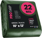 PROTARP Extreme Heavy Duty 22 Mil Tarp Cover, Waterproof, UV Resistant, Rip and Tear Proof, Poly Tarpaulin with Reinforced Edges for Roof, Camping, Patio, Pool, Boat. (Green/Black 10′ X 12′)