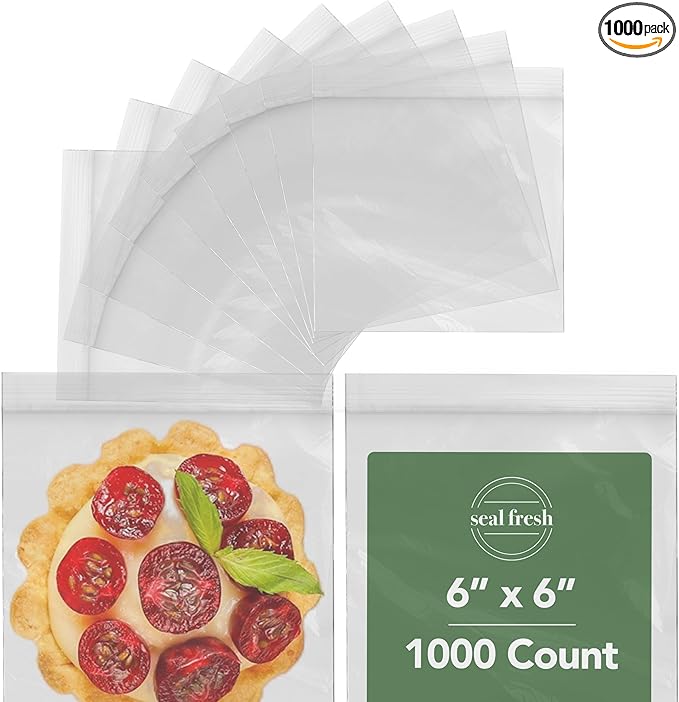 Sandwich Zip Bags – 6x6 Inches (1000 Count), 2 Mil – Clear Plastic Reclosable LDPE Poly Baggies with Resealable Lock Seal Zipper – For Snacks, Cookies, Candies, Treats, Pastries, Party