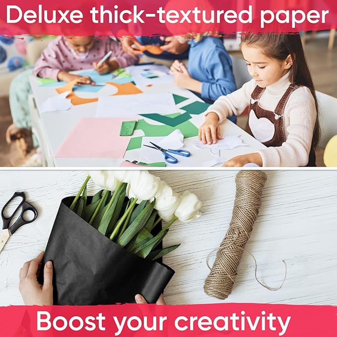 24" x 1200" (100 ft) Black Paper Roll Value Pack, 45 lbs Thickness, Made in USA Colored Kraft Paper for School, Bulletin Board - Odorless, Non-Toxic, Safe for Kids