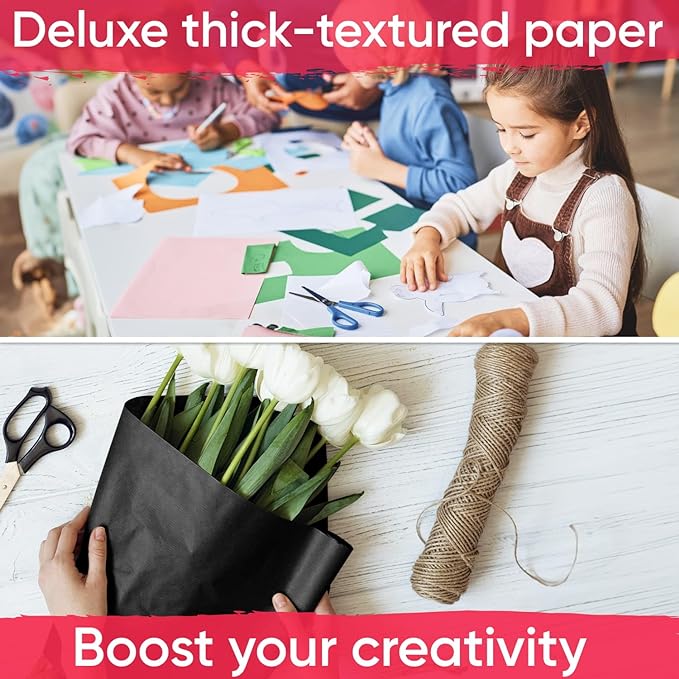 18" x 1200" (100 ft) Black Kraft Paper Roll (Value Pack of 2), 45 lbs Thickness, Made in USA Colored Craft Paper for School, Bulletin Board - Odorless, Non-Toxic, Safe for Kids