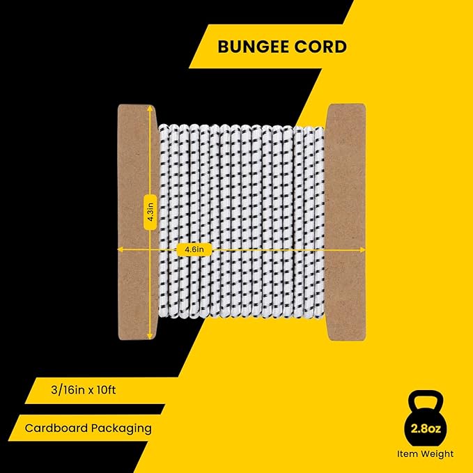 Bungee Cord Elastic Shock Cord 3/16" x 10' Bungee Rope for DIY, Tie Downs, Kayak and Outdoor - White&Black