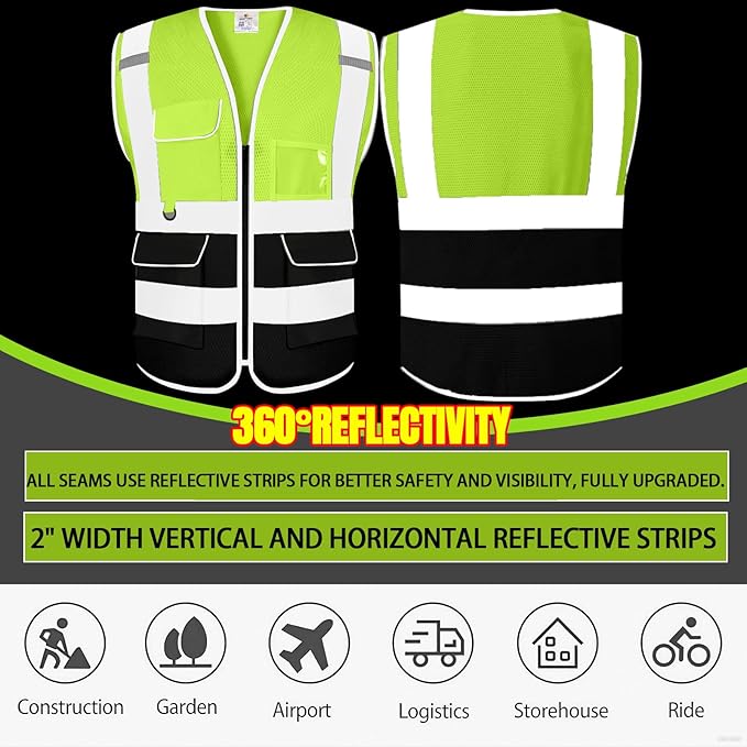 BeautyWill Custom Safety Vest Customized Logo Class 2 High Visibility Reflective Vest with Pockets Construction workwear