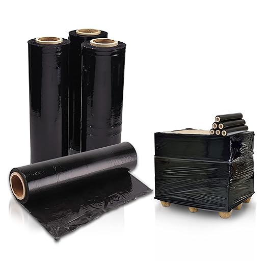 APQ 4 Rolls of Blown Hand Stretch Film 15" x 1500'. Black Hand Stretch Wrap, 80 Gauge. Tear Resistant Residue Free Film for Moving, Shipping, Wrapping. Industrial Grade Pallet Shrink Wrap Film.
