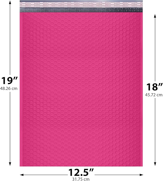 Hot Pink12.5x19.5 Inch Large Poly Bubble Mailers #6 | Padded Envelopes with Self Seal | Air Lined Cushioned Bubble Mailer | Usable Size 12.5x15 | 50 Pack Bulk | Lightweight shipping Bags