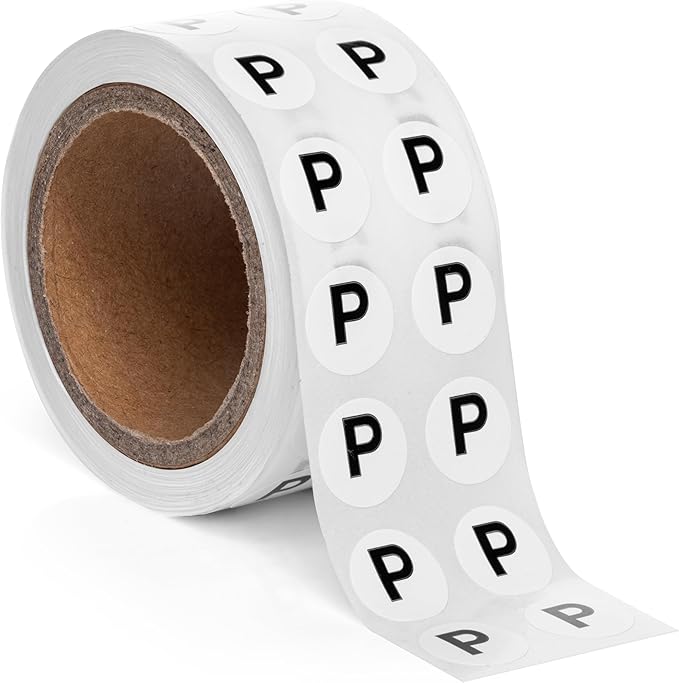 1000pcs Letter P Stickers, 0.5" Letter Sticker Dot Labels for Organization, Inventory, 1000/roll