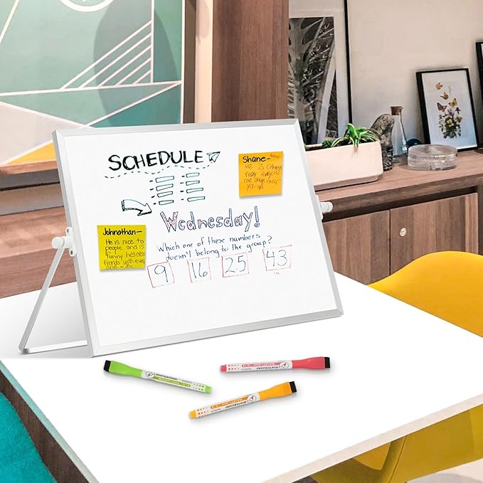Dry Erase Magnetic White Board, 16" x 12" Double-Sided Desktop Whiteboard with Stand, Portable Small Whiteboard Set for Drawing, Office, Home, School