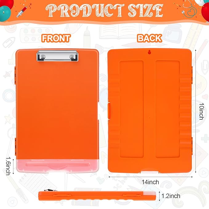 Crtiin 12 Pcs Plastic Clipboard with Storage Colored A4 Nursing Holder Heavy Duty Waterproof Storage Clipboard Folder for Office School Nurses Teacher Essentials (Bright Color)