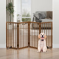 Dog Gates for Doorways, Tall Dog Gate Indoor, Foldable Pet Gates for Doorways Bedroom, Freestanding Puppy Gate with Metal Support Feet, Room Divider 4 Panels (Walnut)
