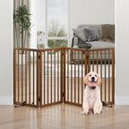 Dog Gates for Doorways, Tall Dog Gate Indoor, Foldable Pet Gates for Doorways Bedroom, Freestanding Puppy Gate with Metal Support Feet, Room Divider 4 Panels (Walnut)