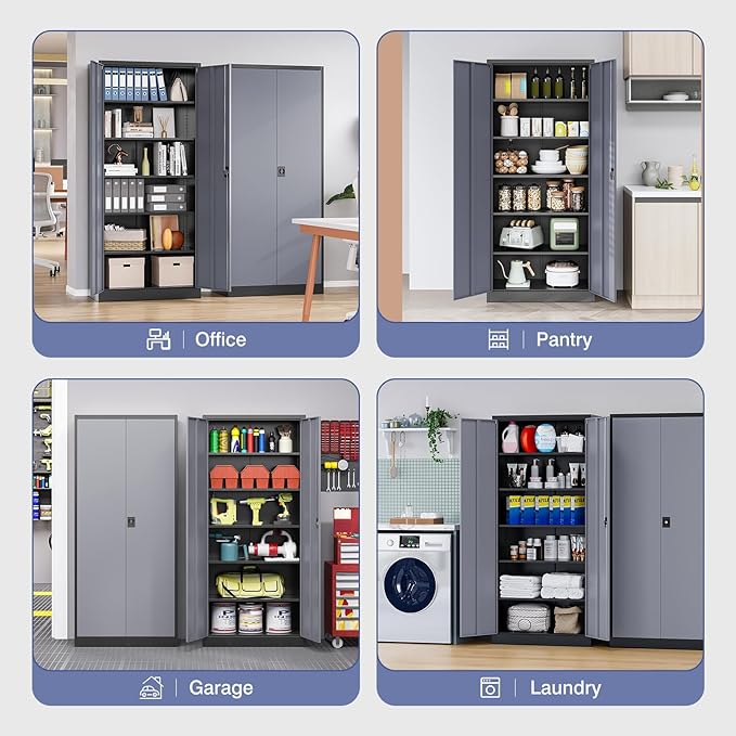 Metal Garage Storage Cabinet,71" H Tall Tool Cabinet with 2 Doors and 5 Adjustbale Shelves,Lockable Tool Cabinet for Garage,Basement,Home Office