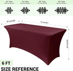Obstal 6 Pack Stretch Spandex Table Covers for 6 Foot Tables - 6 FT Universal Rectangular Fitted Tablecloth Protector for Wedding, Banquet, Party, 72 Length x 30 Width x 30 Height Inches, Wine Red