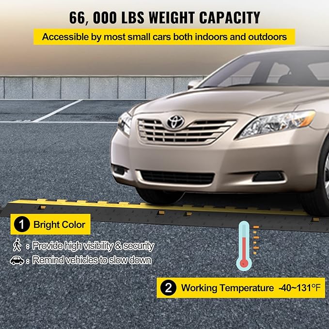 Happybuy 5 Pack Rubber Cable Protector Ramp 2 Channel Heavy Duty 66000lbs Load Capacity Cable Wire Cord Cover Ramp Speed Bump Driveway Hose Cable Ramp Protective Cover