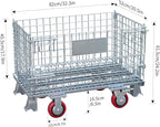 Collapsible Wire Mesh Container with Casters, 32"x20"x24", 1500 lbs Heavy-Duty Steel Storage Bin, Stackable Industrial Material Handling Cart