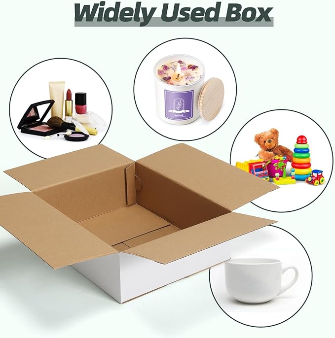 CRUGLA 12x10x4 White Shipping Boxes Set of 15, White Corrugated Cardboard Boxes for Small Business Shipping Mailing Packing