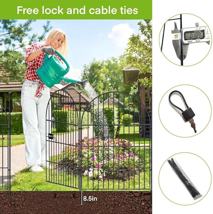 Adavin Tall Garden Fence Animal Barrier with Gate,32 in(H) 24 Panels Dog Fence Outdoor for Yard,Total 52.5 Ft Garden Fencing, No Dig Fences for Dogs and Rabbits, Temporary Ground Stakes
