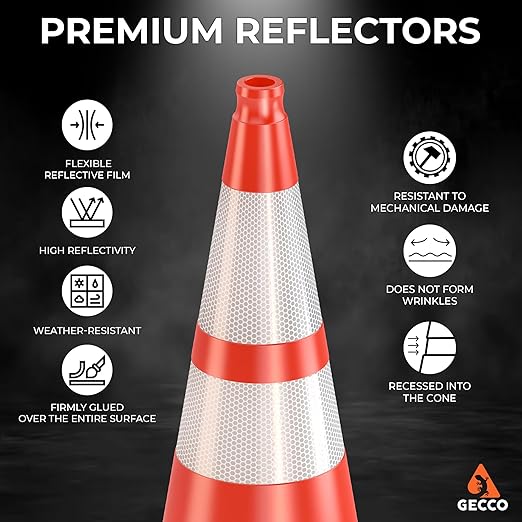 GECCO ™ (324 Cones per Pallet) 28 Inch 7 Lb Heavy Duty Orange Traffic Cones in Bulk | Durable Safety Cones, Orange Cones, Parking Cones, Construction Cones | PVC Plastic & Black Base - [PRO Series]