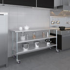 AmGood Stainless Steel Work Table with 2 Shelves and Casters | Metal Utility Table On Wheels (Stainless Steel Work Table with 2 Shelves + Casters, 72" Long x 24" Deep)