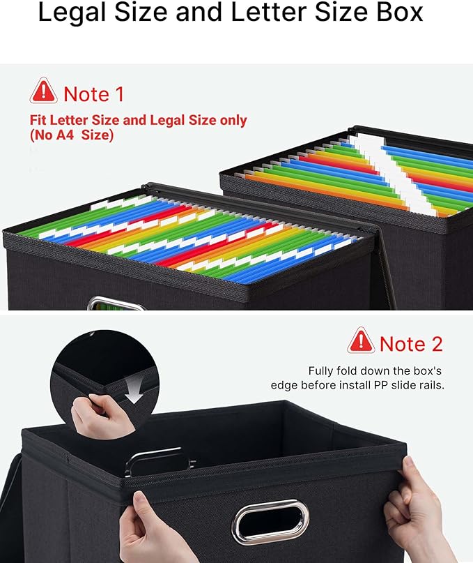 Oterri 2 Pack Large File Organizer Boxes with Lids, File Box with Mesh Pockets, Document Organizer Box for Letter/Legal Size Folders, Zippers Important Document Organizer (Black, Without Folders)