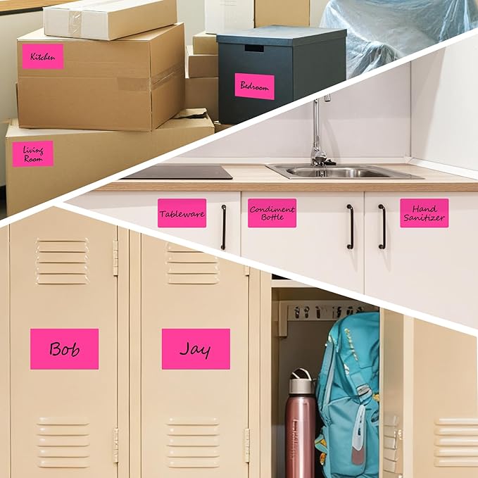 500 Pcs Large Moving Labels for Boxes 3 ×5 Inch Vinyl Self Adhesive Rectangle Stickers Color Coding Labels Waterproof Removable for Storage Bins Classroom Office Warehouse, Fluorescent Pink