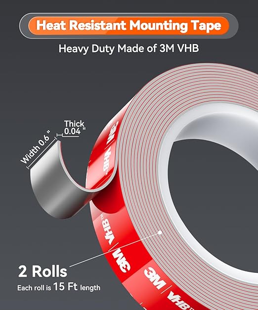 Double Sided Tape Heavy Duty Made of 3M VHB, 30FT Outdoor Heat Resistant Automotive Waterproof Mounting Tape, 0.6In Width Super Strong Adhesion Foam Tape
