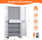 Metal Storage Cabinet with Drawers, Locking Garage Tool Cabinets on Wheels with Pegboards and Hooks for Warehouse Homes, Offices, Assembly Required(Grey&White)