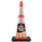 Xpose Safety 28 Inch Orange Slim Line Traffic Cones with 6" & 4" Collars, 1 Pack Multipurpose PVC Plastic Safety Cone for Parking, Soccer, Caution, Kids and Construction - DOT Approved
