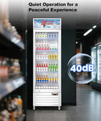 Tylza Commercial Refrigerator with Glass Door Display Beverage Fridge, 13.52 Cu Ft Upright Beverage Cooler Merchandiser with Rebound Door, Fast Cooling, Low Noise, White