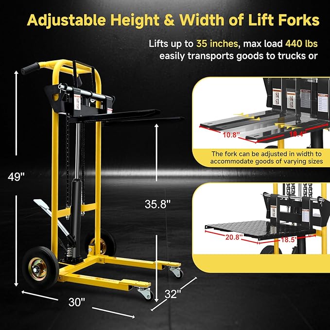 Hydraulic Material Lift, Pallet Jack Table Cart- 480-Lb. Capacity, 35in Lift. with Swivel Wheels, Steel Platform Board (03 Yellow, 480 LB)