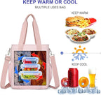 NOL Insulated Lunch Bag for Women, Large Spacious Lunch Tote Bag With Removable Adjustable Shoulder Strap with Multi Pockets,Leakproof Cooler Bag,Lightweight Nylon Waterproof Lunch Box For Work,Pink