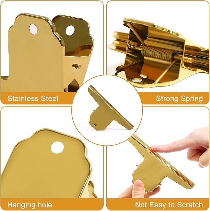 Coideal Gold Metal Bulldog Paper Clips, 3 Pack Stainless Steel Large Bull Clips Clamps for Drawing Board, Home Kitchen Office (5 7/10 Inch)