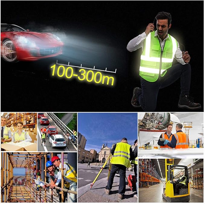 YOWESHOP High Visibility Safety Vest Custom Your Logo Protective Workwear 5 Pockets With Reflective Strips Outdoor Work Vest (Navy Blue (S))