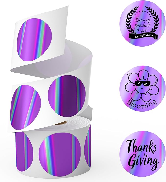 CLASSY 2" Circle Thermal Sticker Label - Multi-Purpose Self-Adhesive Round Direct Thermal Labels for Name Tags, Inventory, Color Coding, Logo Design (400 Labels/Roll, Laser Purple)