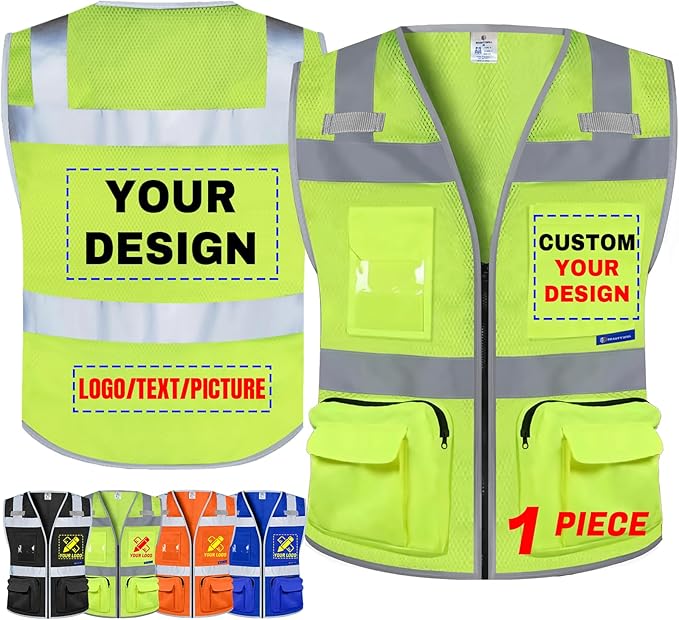 BeautyWill Custom Logo Safety Vest Class 2 High Visibility Reflective Vest for Men - Personalized Logo Team Vest