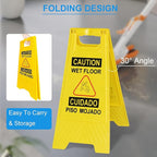 OrangeStar 12-Pack Caution Wet Floor Sign, 23.2” Double-Sided Bilingual Warning Signs for Commercial Use, Foldable A-Shaped Frame Safety Sign, Yellow