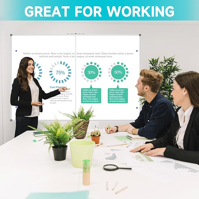 JILoffice Large Foldable White Board 60 x 48 Inches, Dry Erase Magnetic White Board, Silver Aluminum Frame with 2 Detachable Marker Tray Wall Mounted Board for Office Home and School