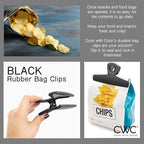 COOK WITH COLOR Food Clips - Wide Heavy Duty Chip Clips, Large Bag Clips for Food Storage with Air Tight Seal Grip, Pack of 4, Black
