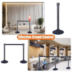 41" Black Crowd Control Stanchion Set, Stable Heavy-Duty Rubber Base with 10 Feet Retractable Belt Crowd Control Barriers, Retractable stanchions for Outdoor Safety (6 Pack)