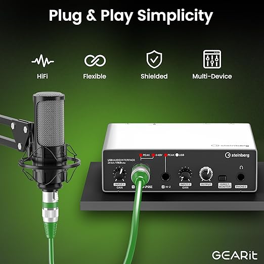GEARit XLR Male to Female Microphone Cable (100 Feet, 1 Pack) 3-Pin Balanced Shielded Mixer, Recording Studio, Podcast - Green