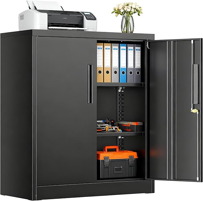 SUNCROWN Metal Storage Cabinets, 36”Locking Cabinet with Doors and Adjustable Shelves, Steel Utility Tool Garage Cabinets for Home, Office, Kitchen,Warehouse, Black