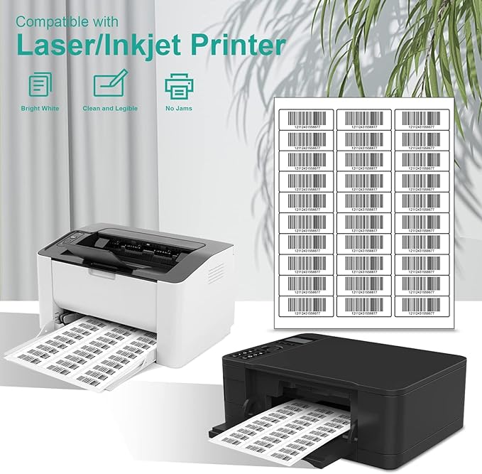 [100Sheet, 3000 Labels] Address Mailing Shipping Amazon FBA Barcode Labels 1 x 2 5/8 for Laser/Inkjet Printer, 30-up Return Address Labels Name Tag Stickers for School Supplies