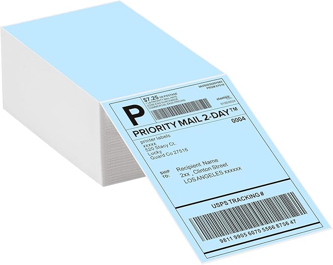 4"x6" Blue Direct Thermal Labels, 500 Fanfold Shipping & Address Label Paper, Self-Adhesive Stickers for Thermal Printer, 1 Stack